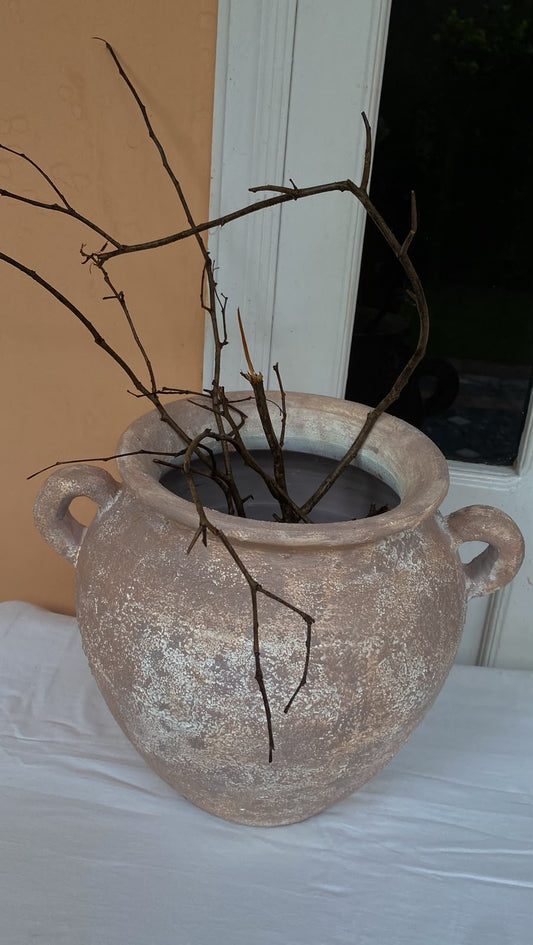 Rustic Distressed Terracotta Vase with Handles
