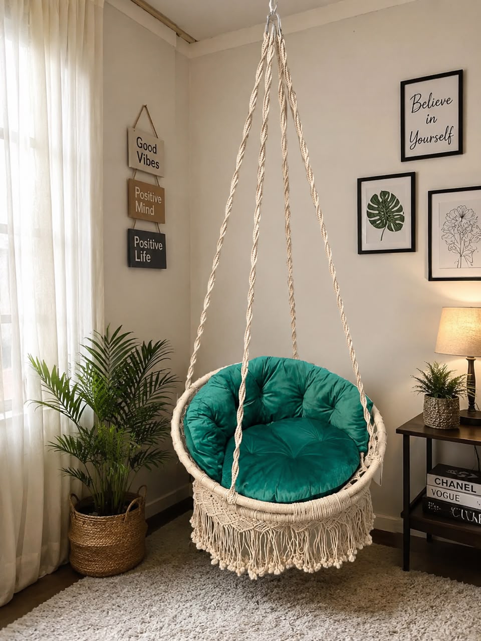 Boho Hanging Egg Chair with Soft Cushion