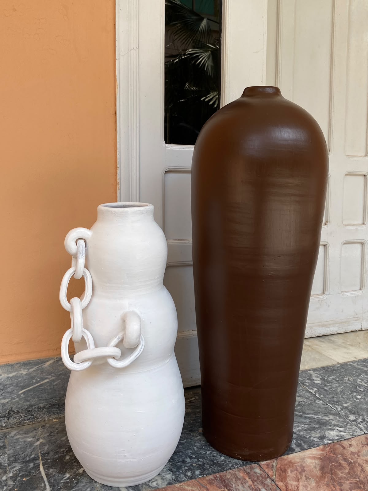 Luxury White & Brown Decorative Vases-For Set Of 2 -32" & 24"