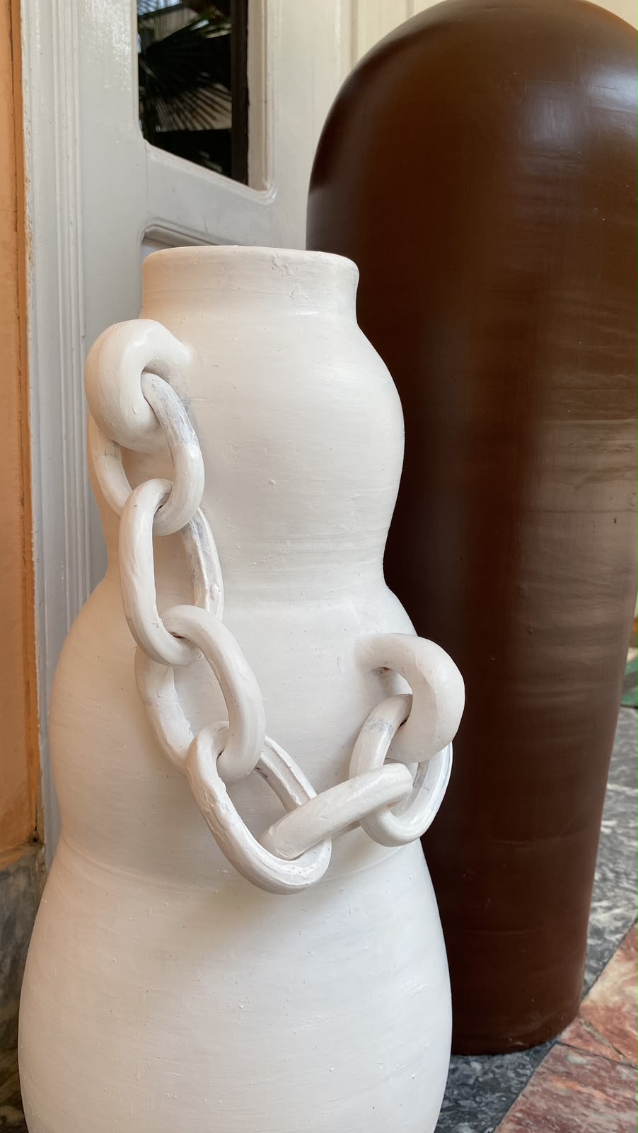 Luxury White & Brown Decorative Vases-For Set Of 2 -32" & 24"