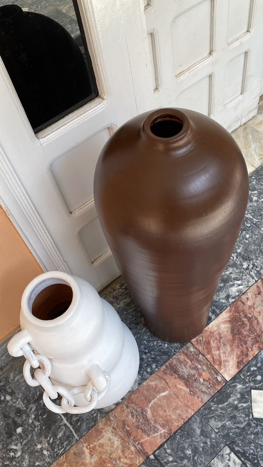 Luxury White & Brown Decorative Vases-For Set Of 2 -32" & 24"