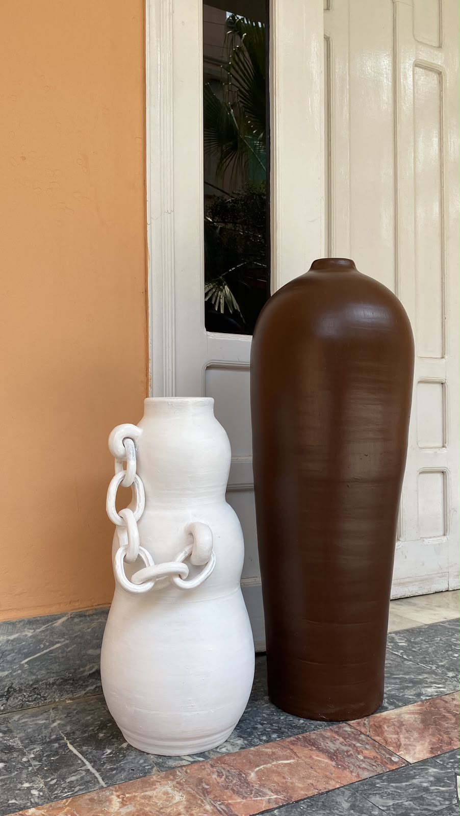 Luxury White & Brown Decorative Vases-For Set Of 2 -32" & 24"
