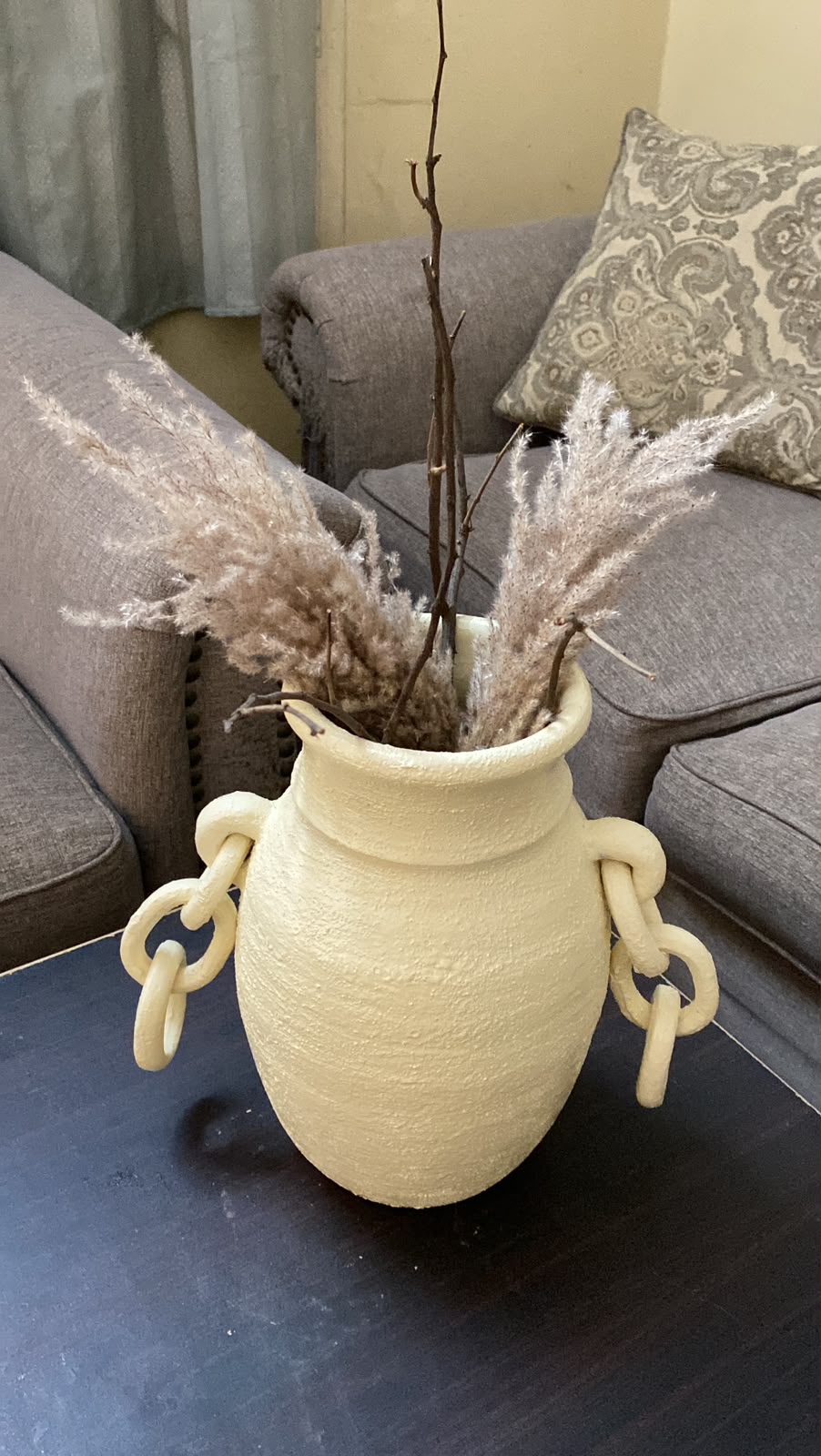 White Ceramic Vase with Gold Chain Detail-14 inches In Hight