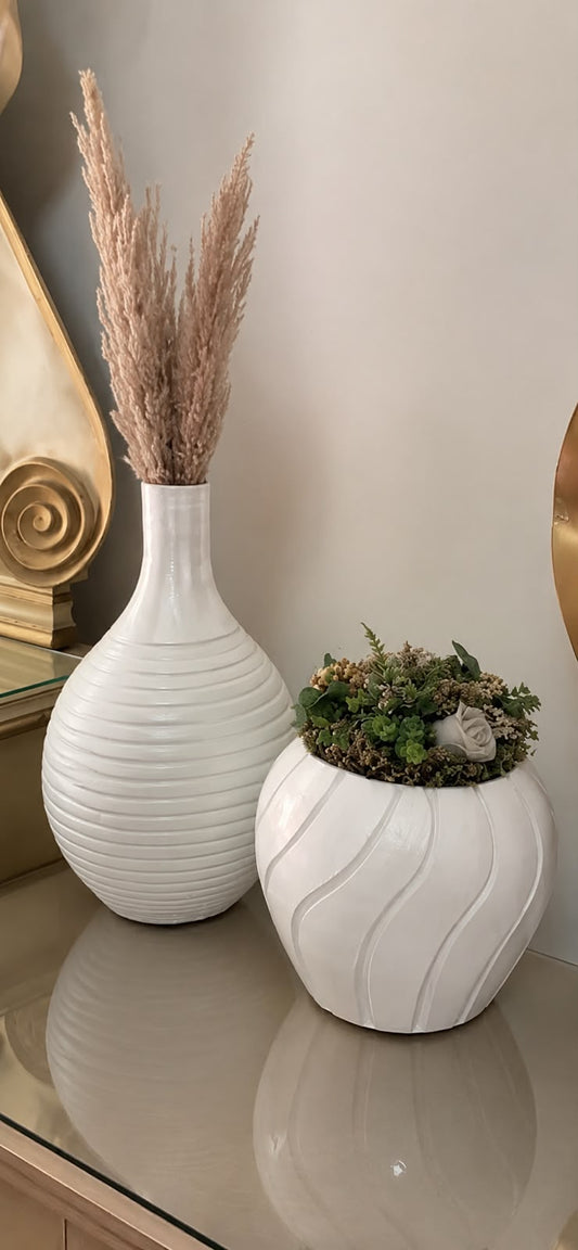 Minimalist Ribbed Decorative Vases - For The Set 15" & 10"