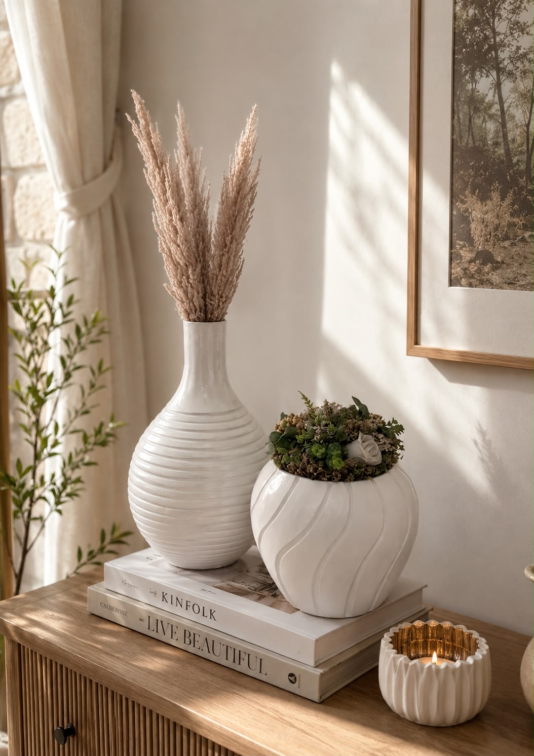 Minimalist Ribbed Decorative Vases - For The Set 15" & 10"