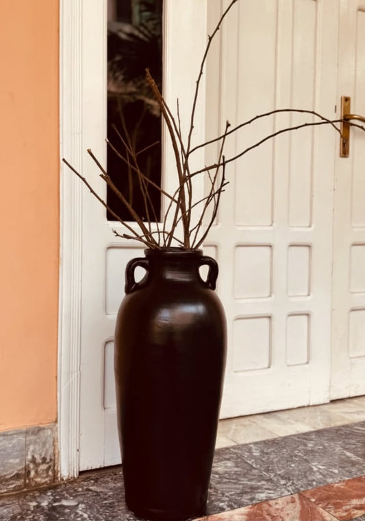 Modern Black Ceramic Vase with Handles - For The Set 15" & 10"
