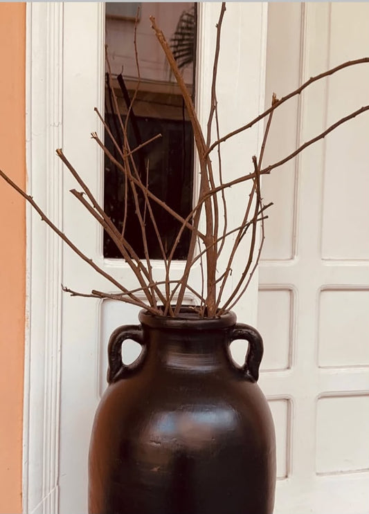 Modern Black Ceramic Vase with Handles - For The Set 15" & 10"