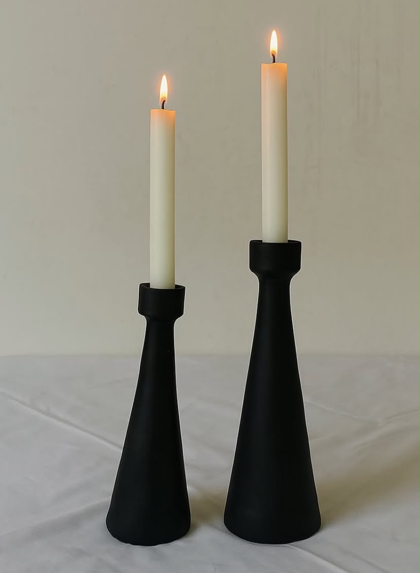 Modern Black Candle Holder Set