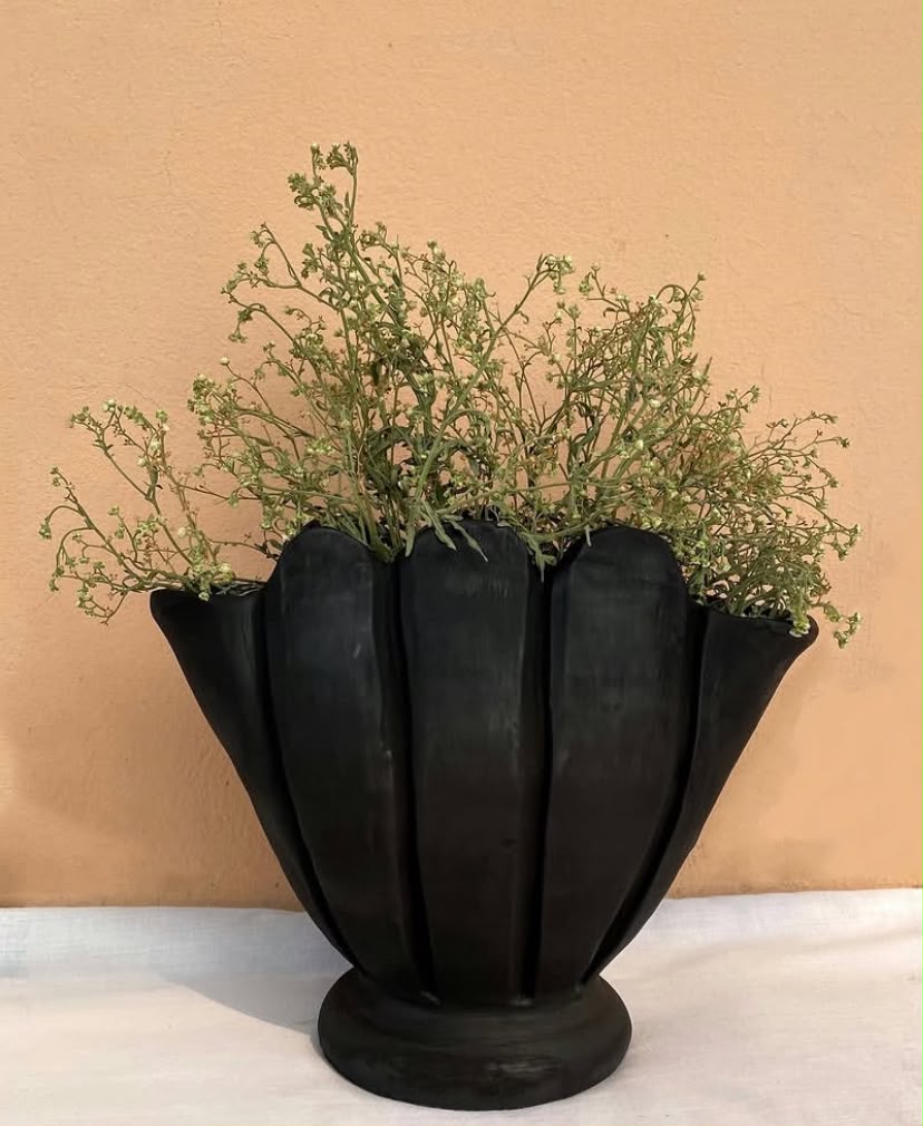 Modern Black Ceramic Planter - For 12 Inches