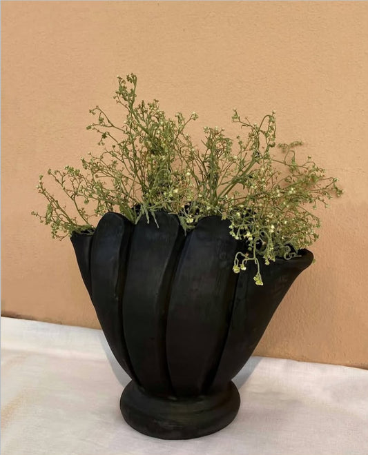 Modern Black Ceramic Planter - For 12 Inches