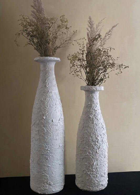 White Textured Ceramic Vase Set - For The Set Of 2 - 18" & 13"
