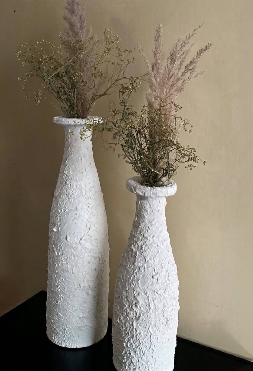 White Textured Ceramic Vase Set - For The Set Of 2 - 18" & 13"