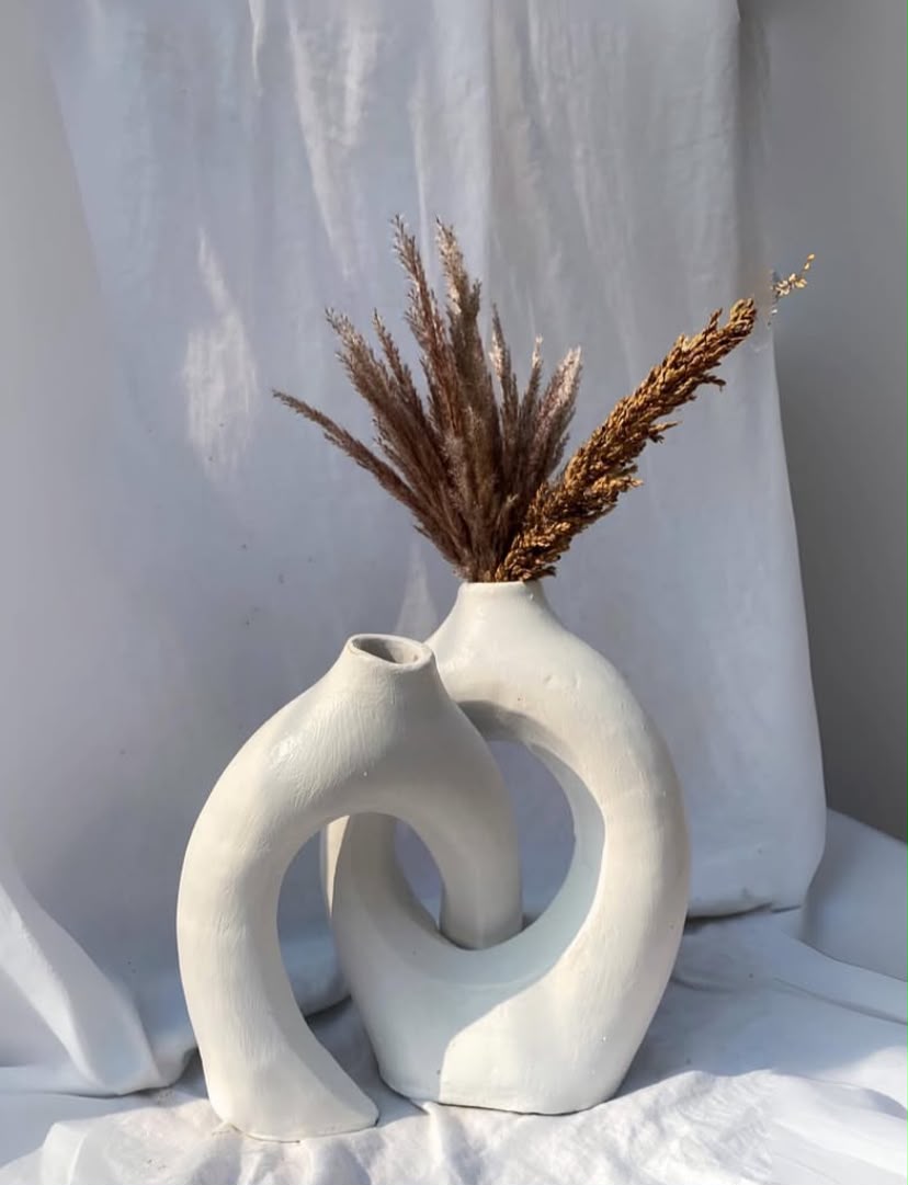Modern White Ceramic Loop Vase - 12 Inches