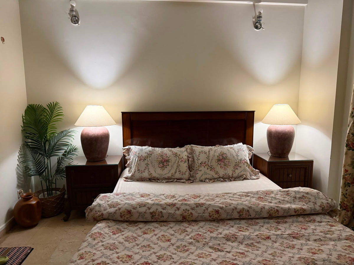 Minimalist Textured Bedside Lamp with Fabric Shade
