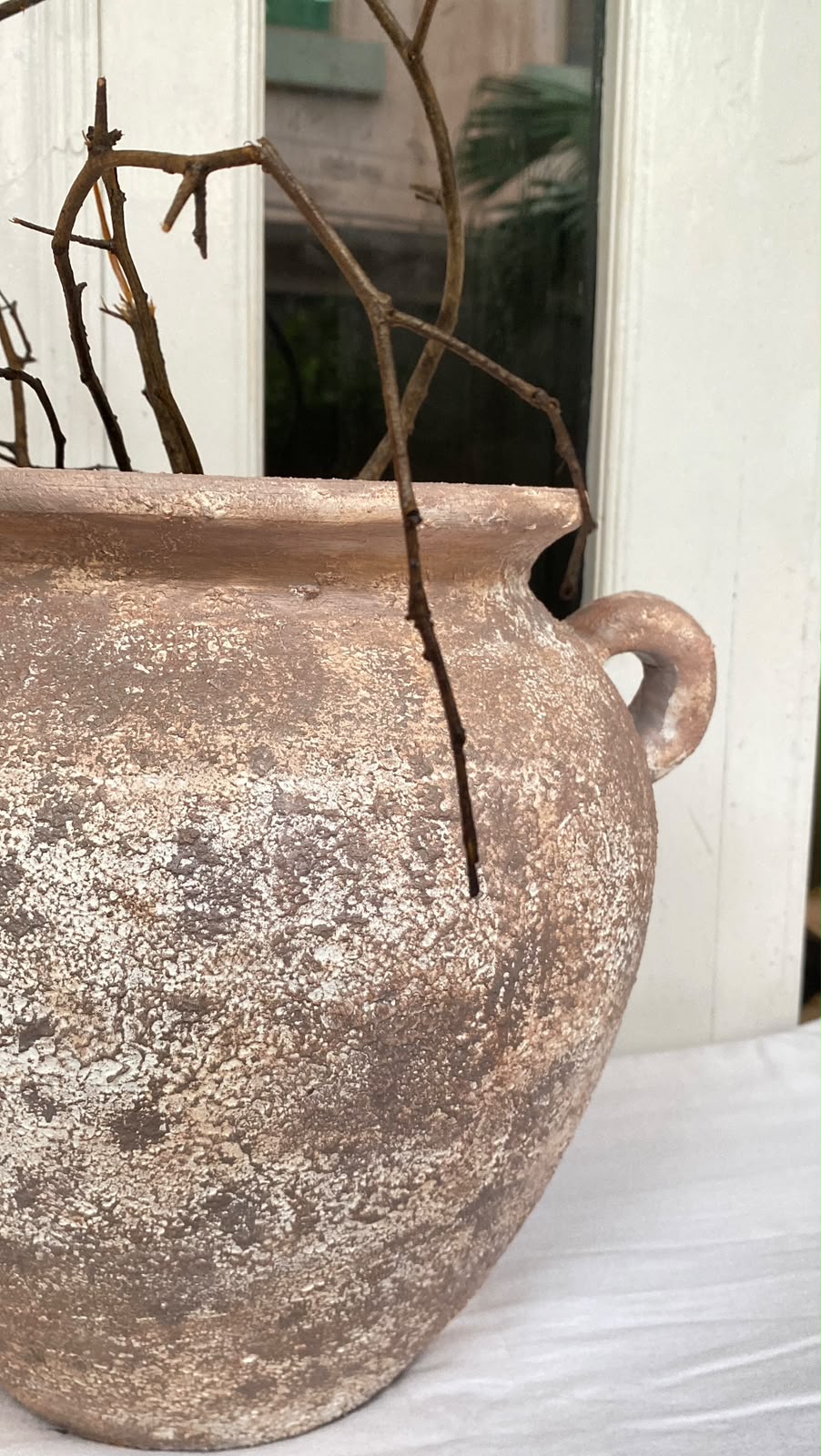 Rustic Distressed Terracotta Vase with Handles