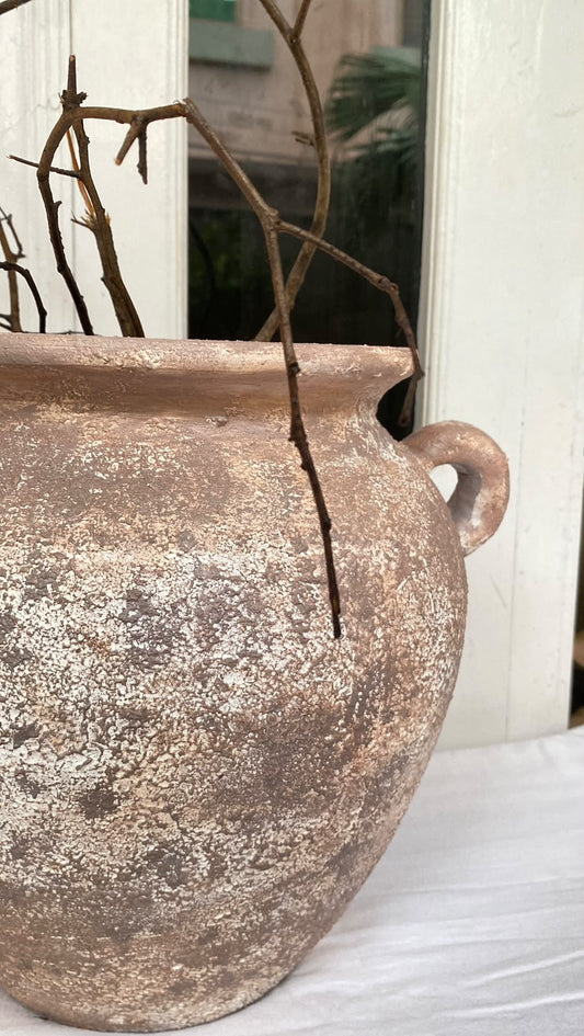 Rustic Distressed Terracotta Vase with Handles